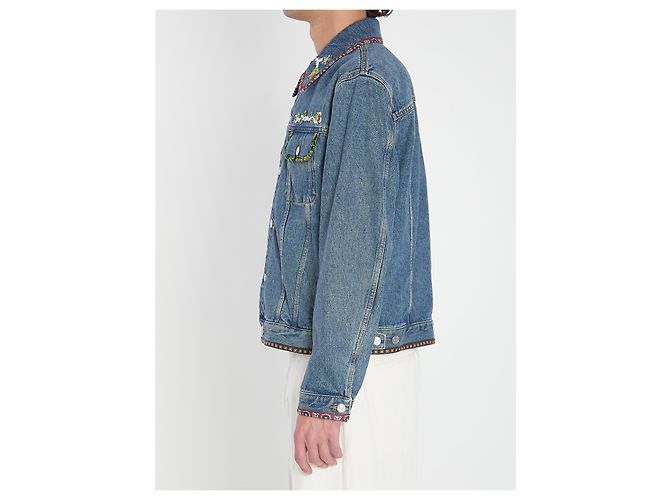 Valentino Garavani Veste en denim brodée de perles Bleu - vue 3