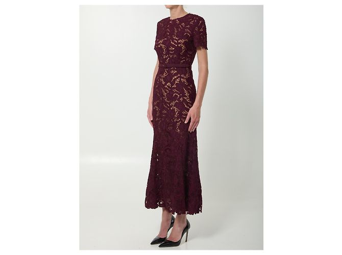 Self portrait Vestido midi de renda borgonha Bordeaux - vista 2