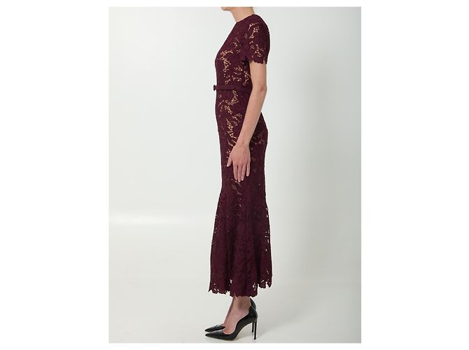 Self portrait Vestido midi de renda borgonha Bordeaux - vista 3