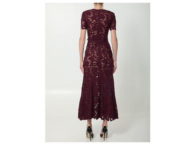 Self portrait Vestido midi de renda borgonha Bordeaux - vista 4