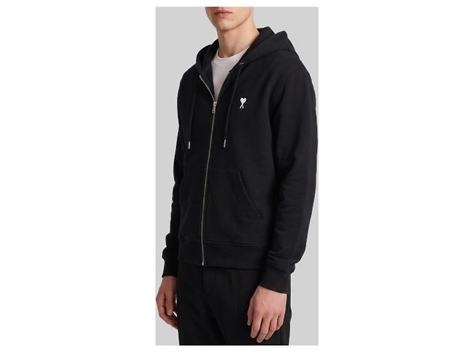 Ami Paris Felpa con cappuccio e zip Ami de Coeur Nero - vista 3