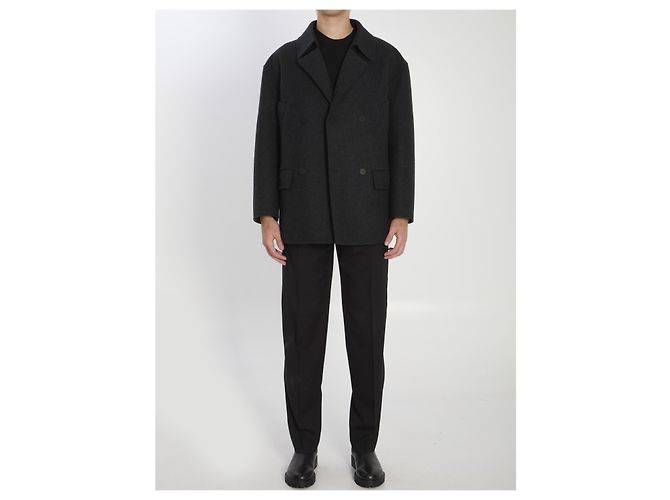 Fendi Cappotto peacoat in lana grigio - vista 5