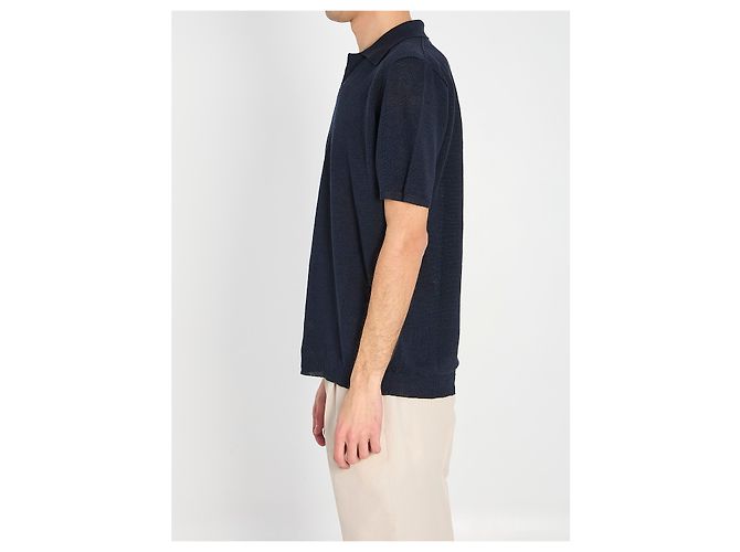 Polo Roberto Collina in piqué di lino blu navy - vista 3