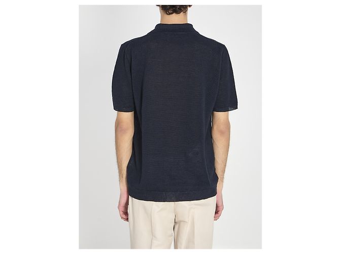 Polo Roberto Collina in piqué di lino blu navy - vista 4