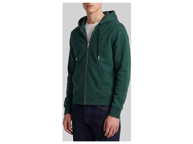 Ami Paris Felpa con cappuccio e zip Ami de Coeur Verde - vista 3