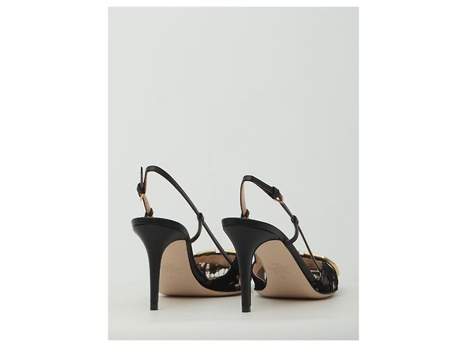 Valentino Garavani Décolleté slingback VLogo Signature in pizzo Nero - vista 3