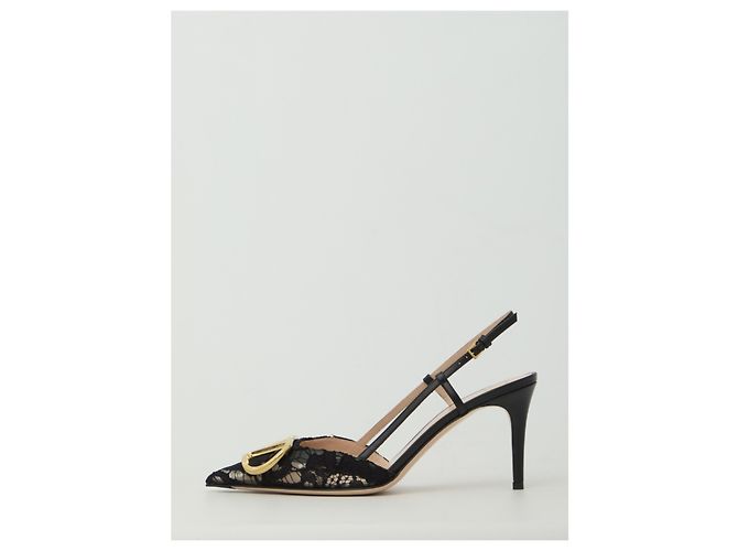 Valentino Garavani Décolleté slingback VLogo Signature in pizzo Nero - vista 4