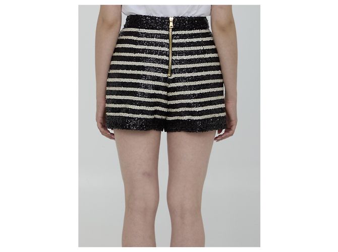 Balmain Sequined Shorts Black and White Striped - view 4