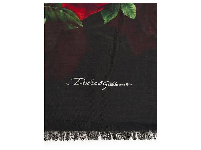 Cachecol Dolce & Gabbana Red Rose preto de modal e cashmere Vermelho - vista 2