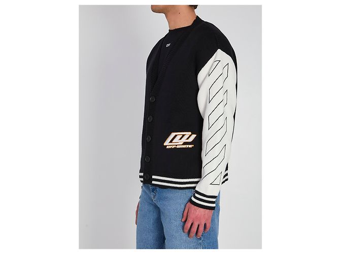 Cardigã Varsity Off White Preto Algodão - vista 2