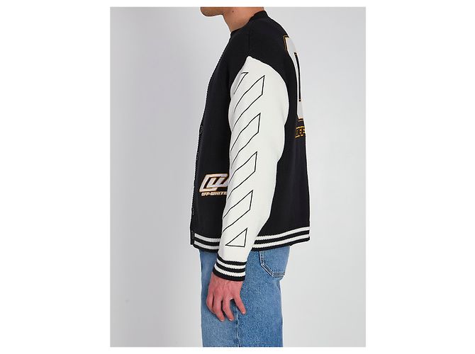 Cardigã Varsity Off White Preto Algodão - vista 3