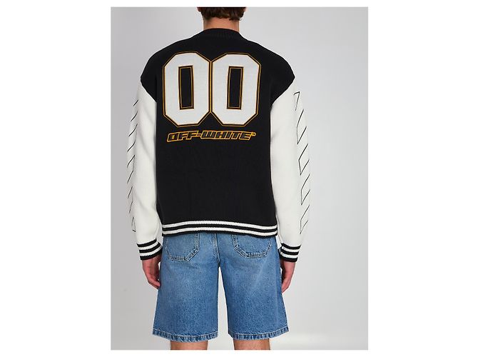 Cardigã Varsity Off White Preto Algodão - vista 4