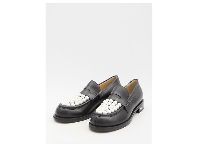 Mocassins Sirene Mach & Mach em pele preta com pérolas Preto - vista 2