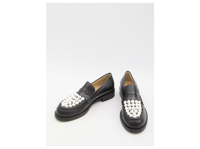 Mocassins Sirene Mach & Mach em pele preta com pérolas Preto - vista 5
