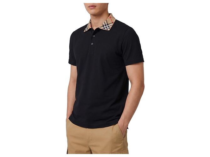 Burberry Polo de algodão com gola xadrez Preto - vista 2