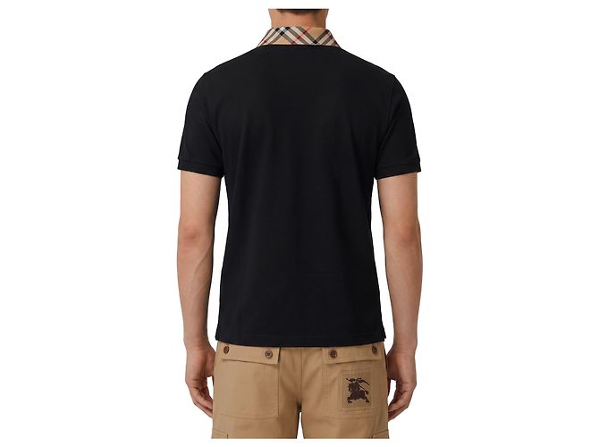 Burberry Polo de algodão com gola xadrez Preto - vista 3