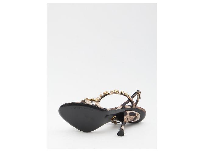 Sandali Dolce & Gabbana in raso leopardato marrone - vista 4