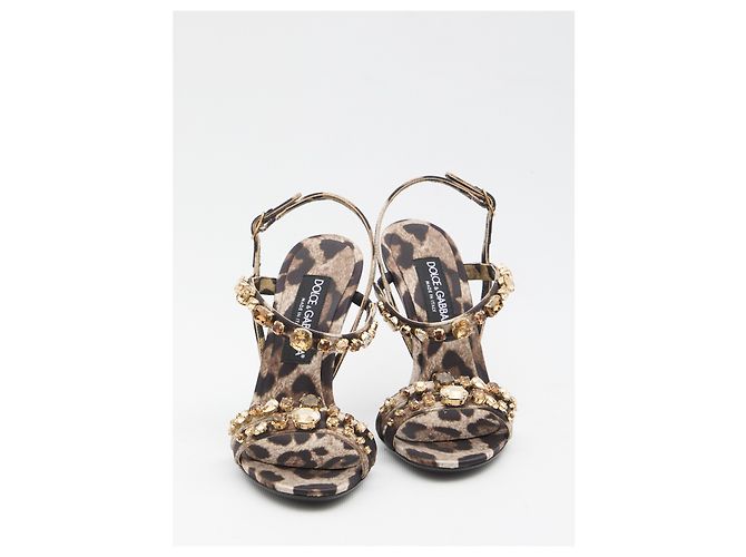 Sandali Dolce & Gabbana in raso leopardato marrone - vista 5