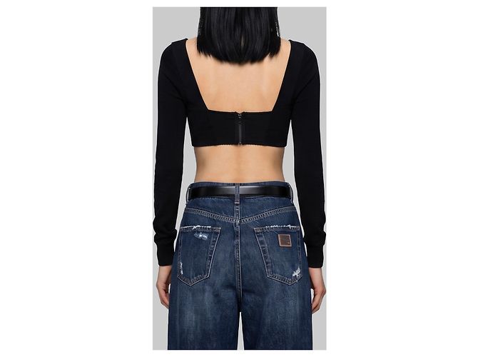 Dolce & Gabbana Black Satin and Wool Bustier Top - view 3