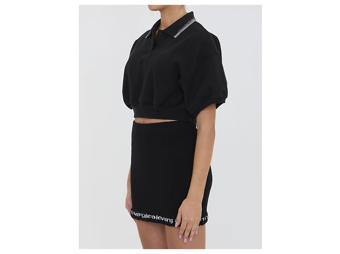 Alexander Wang Polo cropped in cotone Nero - vista 2