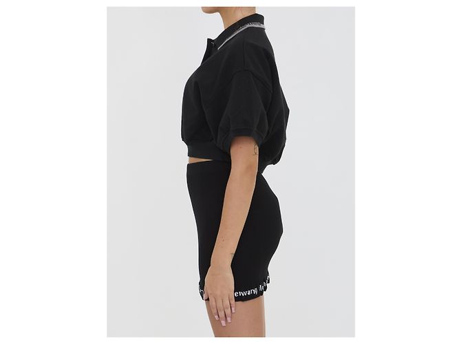 Alexander Wang Polo cropped in cotone Nero - vista 3