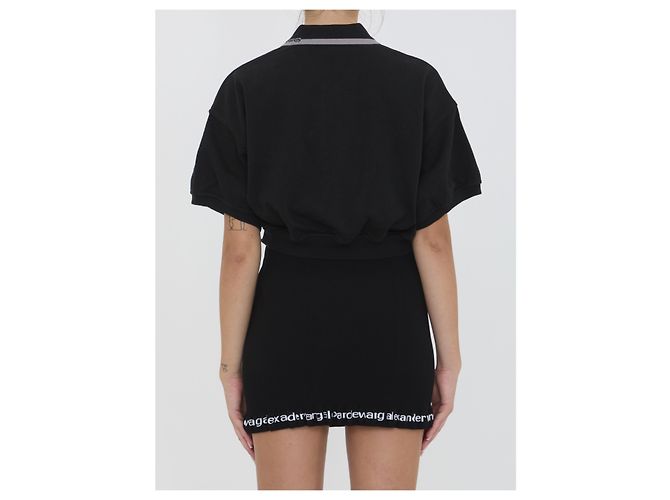 Alexander Wang Polo cropped in cotone Nero - vista 4