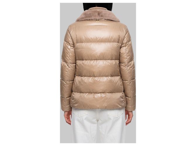 Herno Ultraleichte Nylonjacke mit Pelzkragen Braun - Ansicht 3