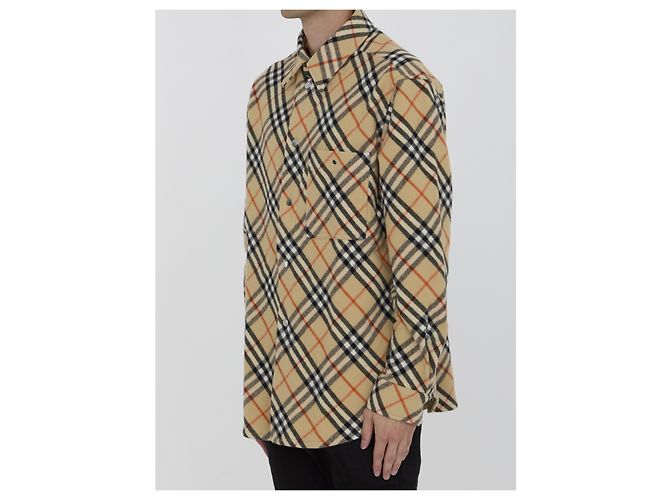 Camicia Burberry Check in flanella di lana beige - vista 2