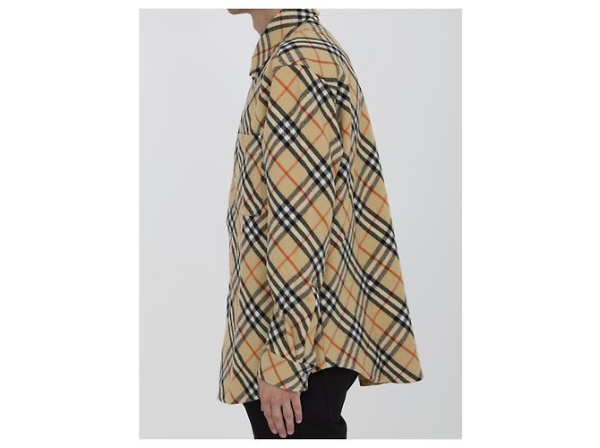 Camicia Burberry Check in flanella di lana beige - vista 3