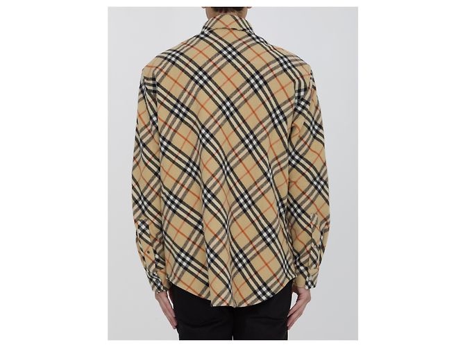 Camicia Burberry Check in flanella di lana beige - vista 4