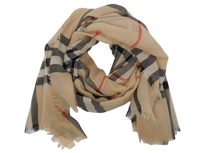 Bufanda Burberry Check de muselina de lana beige - vista 2