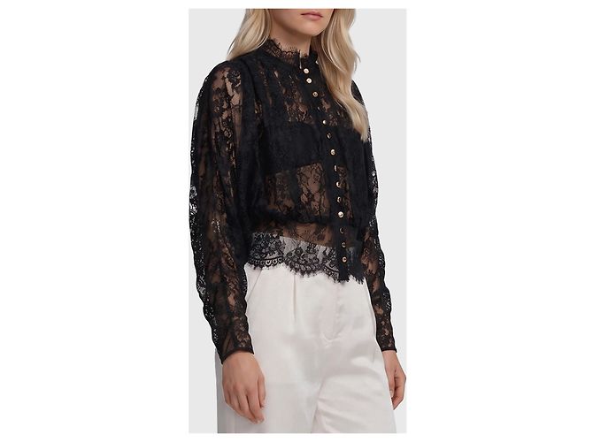 Self portrait Blusa in pizzo a collo alto Nero - vista 4