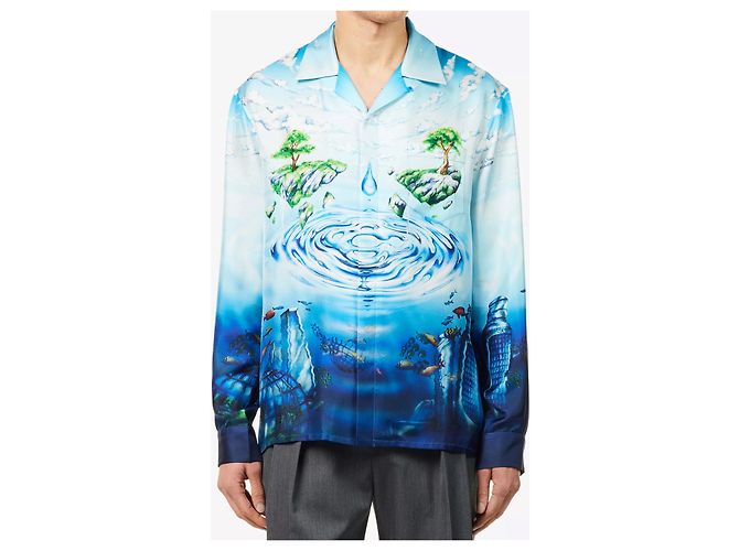 Casablanca Lost Atlantis Hemd aus blauer Seide - Ansicht 2