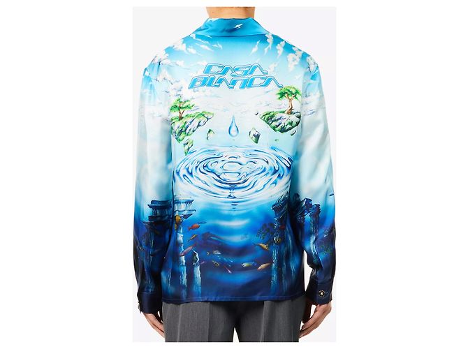 Casablanca Lost Atlantis Hemd aus blauer Seide - Ansicht 3