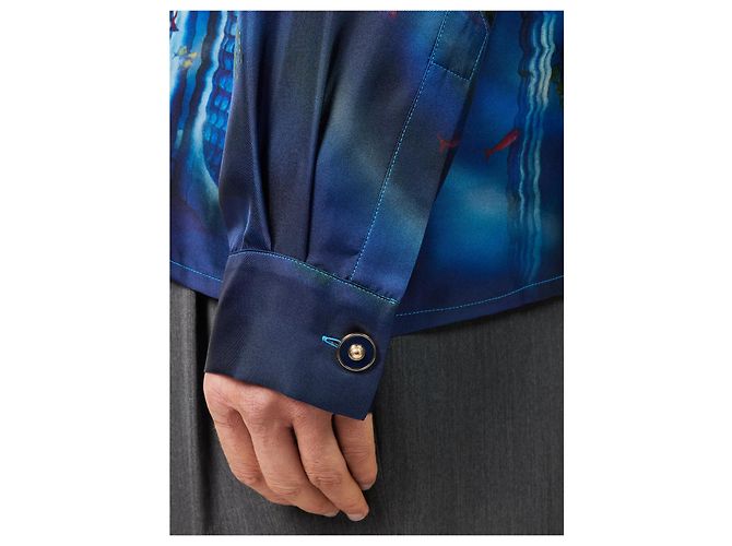 Casablanca Lost Atlantis Hemd aus blauer Seide - Ansicht 4