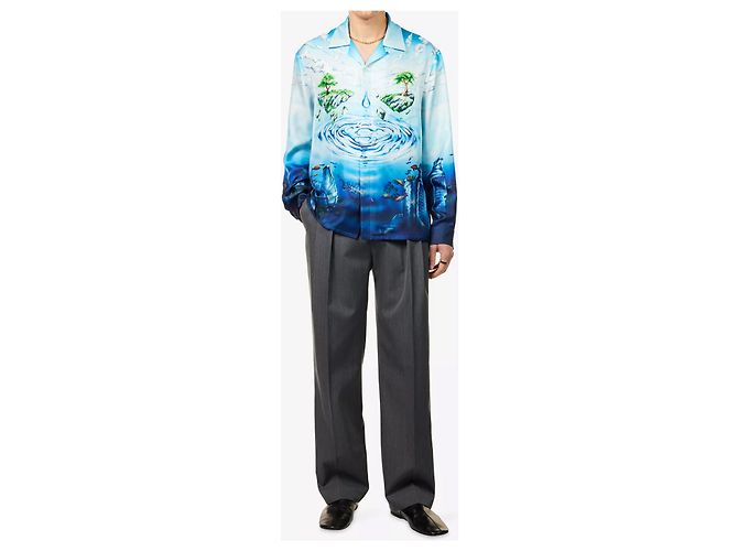 Casablanca Lost Atlantis Hemd aus blauer Seide - Ansicht 5