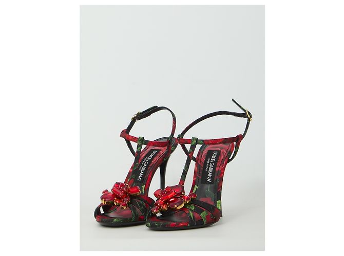 Dolce & Gabbana Red Rose Brokat Sandalen Rot - Ansicht 2