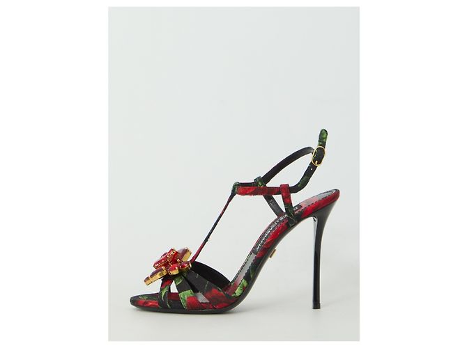 Dolce & Gabbana Red Rose Brokat Sandalen Rot - Ansicht 4