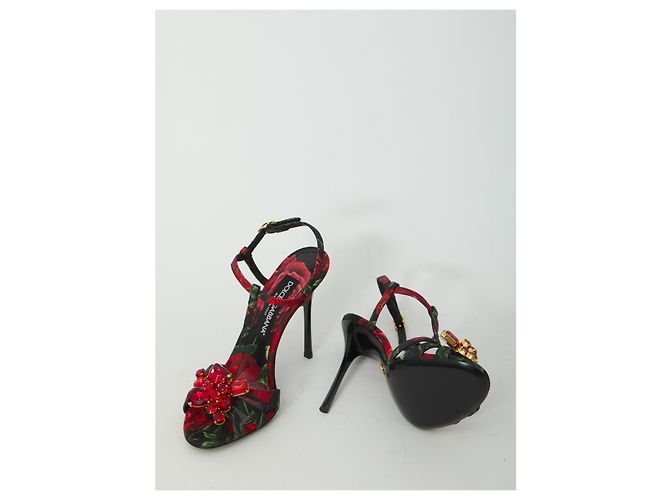Dolce & Gabbana Red Rose Brokat Sandalen Rot - Ansicht 5