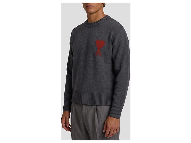 Pull Ami Paris Ami de Coeur en laine gris - vue 3