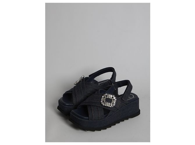 Sandálias anabela Roger Vivier em denim azul Preto - vista 2
