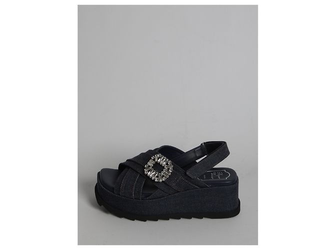 Sandálias anabela Roger Vivier em denim azul Preto - vista 4