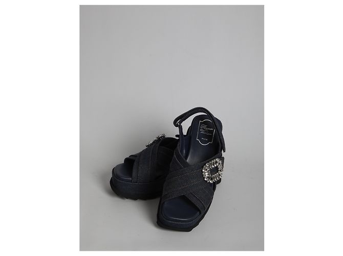 Sandálias anabela Roger Vivier em denim azul Preto - vista 5