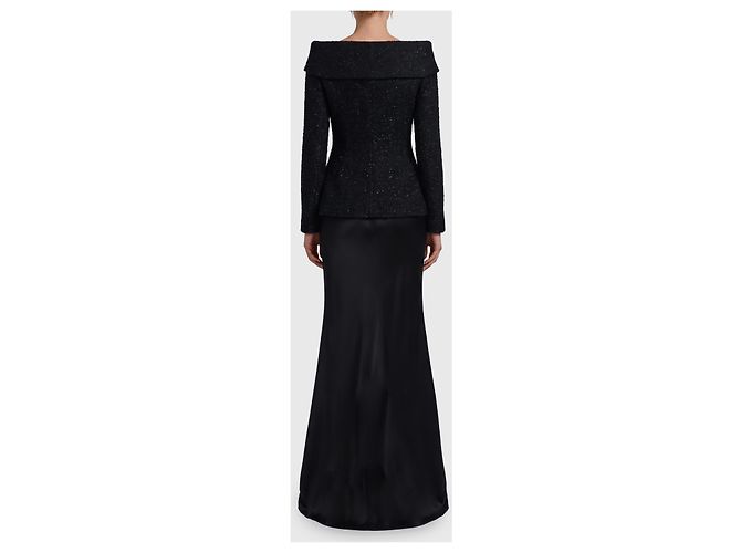 Self portrait Maxikleid aus metallischem Bouclé-Satin Schwarz - Ansicht 2