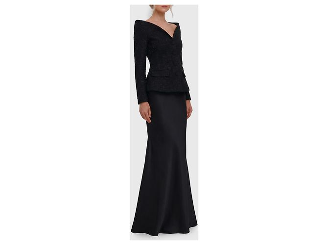 Self portrait Maxikleid aus metallischem Bouclé-Satin Schwarz - Ansicht 3