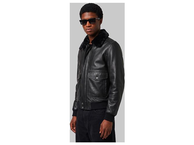 Schott Schwarze Leder Aviator Bomberjacke - Ansicht 2