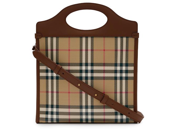 Mini borsa Burberry Archivo Check in tela di cotone beige - vista 3