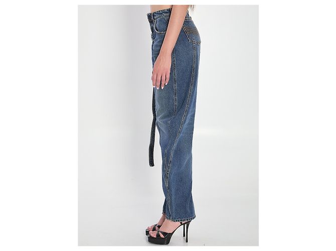 Jean Paul Gaultier vaqueros de denim azul con detalle de correa loose fit - vista 3
