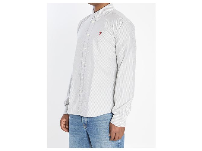 Ami Paris Ami de Coeur Gestreiftes Oxford Baumwollhemd Weiß - Ansicht 2