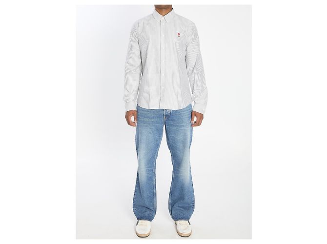 Ami Paris Ami de Coeur Gestreiftes Oxford Baumwollhemd Weiß - Ansicht 5